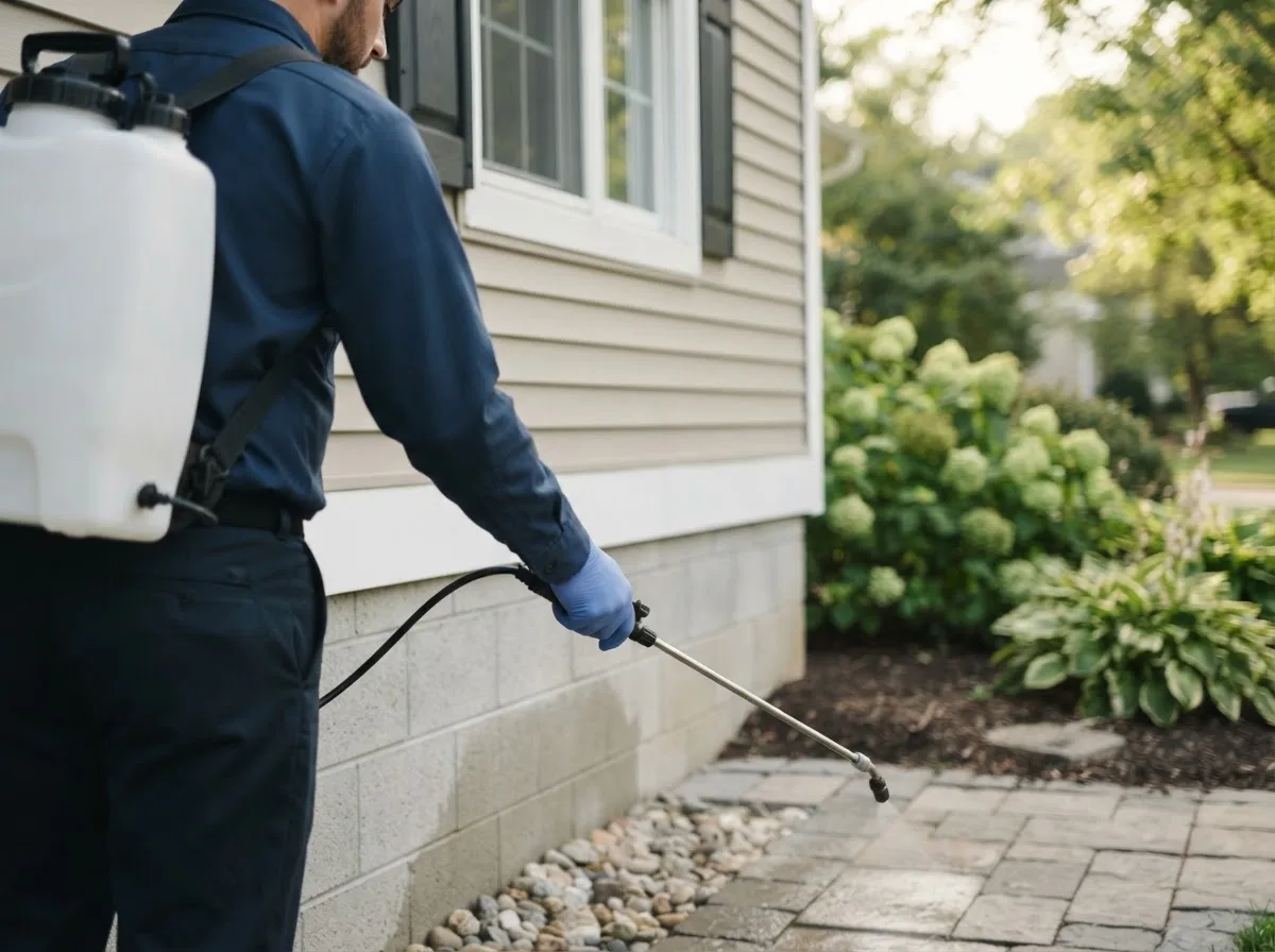 Pest control technician inspecting a home in North Smithfield, RI